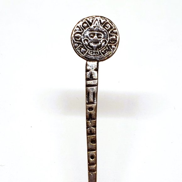 Vintage 925 Silver Spoon Taxco Mexico Souvenir Aztec Design 5.2g 3.5" - Picture 3 of 7